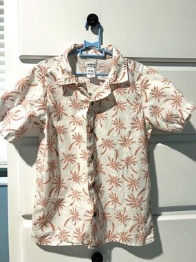 Carter's White Short-Sleeve Button-Up with Palm Motif